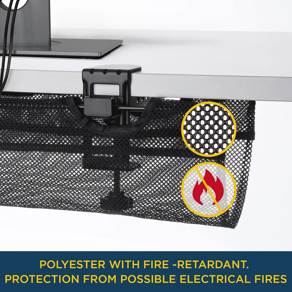 Under Desk Mesh Cable Management – 36 inch Cable Manager Tray for Cord Power ...