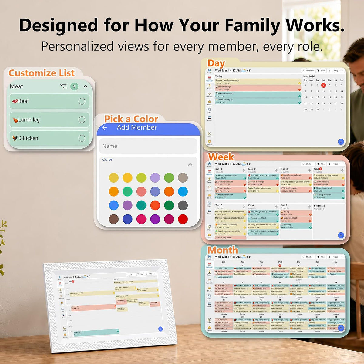 10.1" Digital Calendar Touchscreen, Family Wall Planner & Picture Frame
