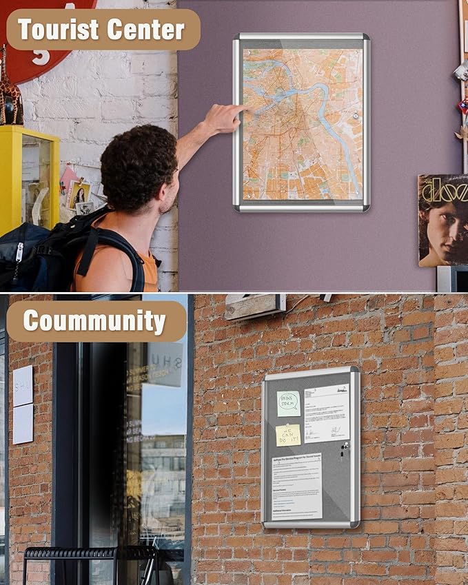 Mifuro 26"x20" Enclosed Bulletin Board, Lockable Weather-Resistant Aluminum - Image 8