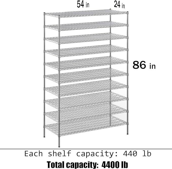 Regal Altair 24" Deep x 54" Wide x 86" Height Wire Shelving Kit | 10-Tier | NSF - Image 3