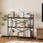 3 Tier Bookshelf 31.49" Width, Wood and Metal Etagere Bookcase, Vintage - Image 2