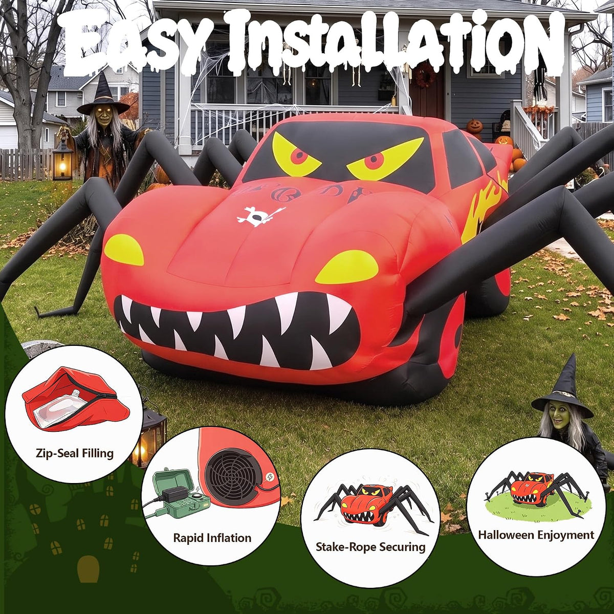 19.7 FT Giant Halloween Inflatables Spider Car Outdoor Decorations