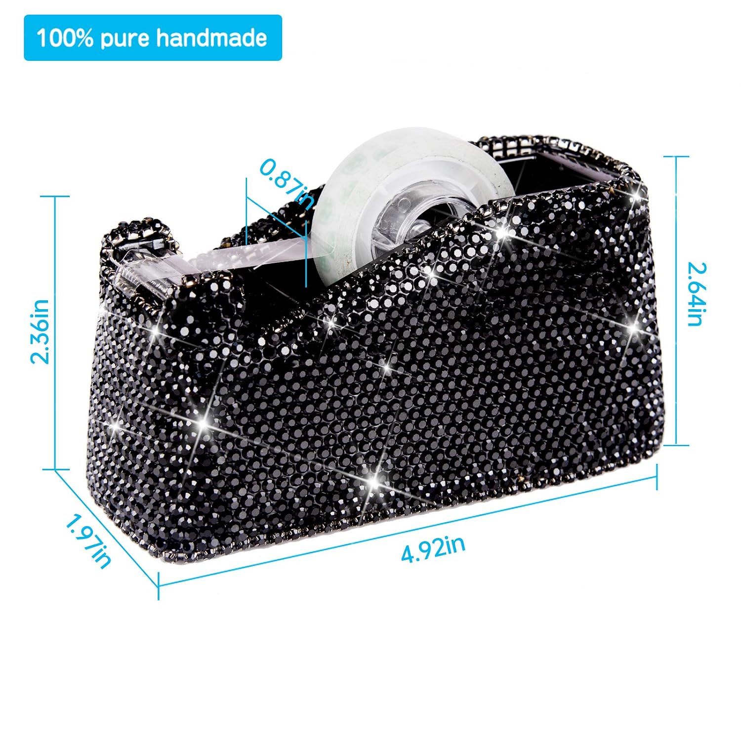 Bling Crystal Luxury Handmade Diamond Desktop Tape Dispenser for Fashion Girls Women (Black)
