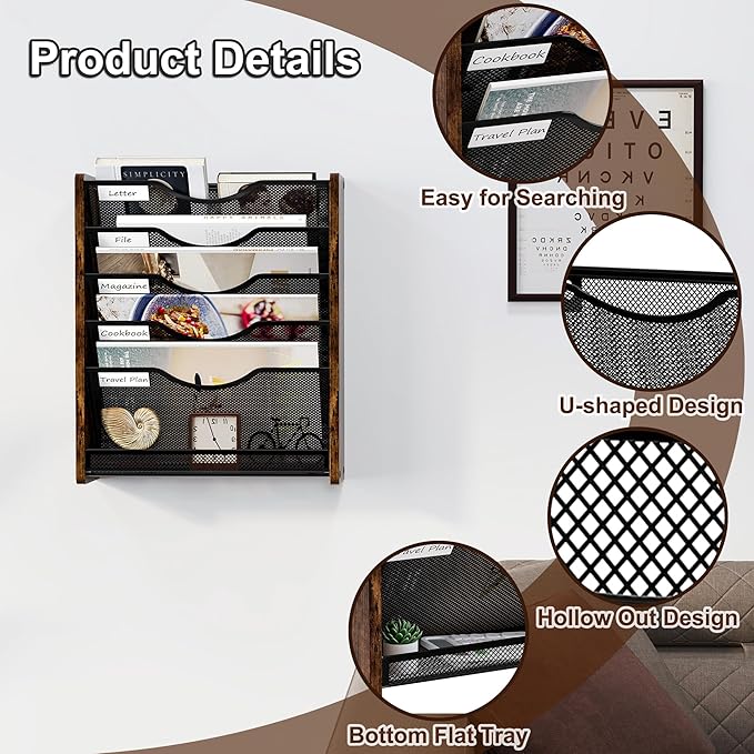 PAG-Mass Wall File Organizer, 6 Tier Mesh Mail Organizer Wall Mounted, Hanging - Image 7