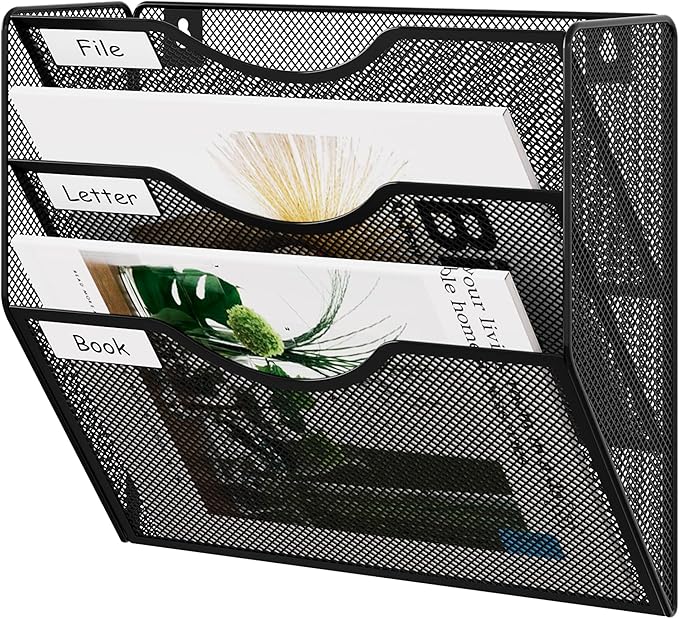 EasyPAG 3 Pocket Mesh Wall File Organizer, Hanging Paper Folder Holder by EasyPAG