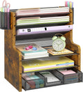 daoutime 6-tier mesh desk organizer with drawer, wooden, main product view
