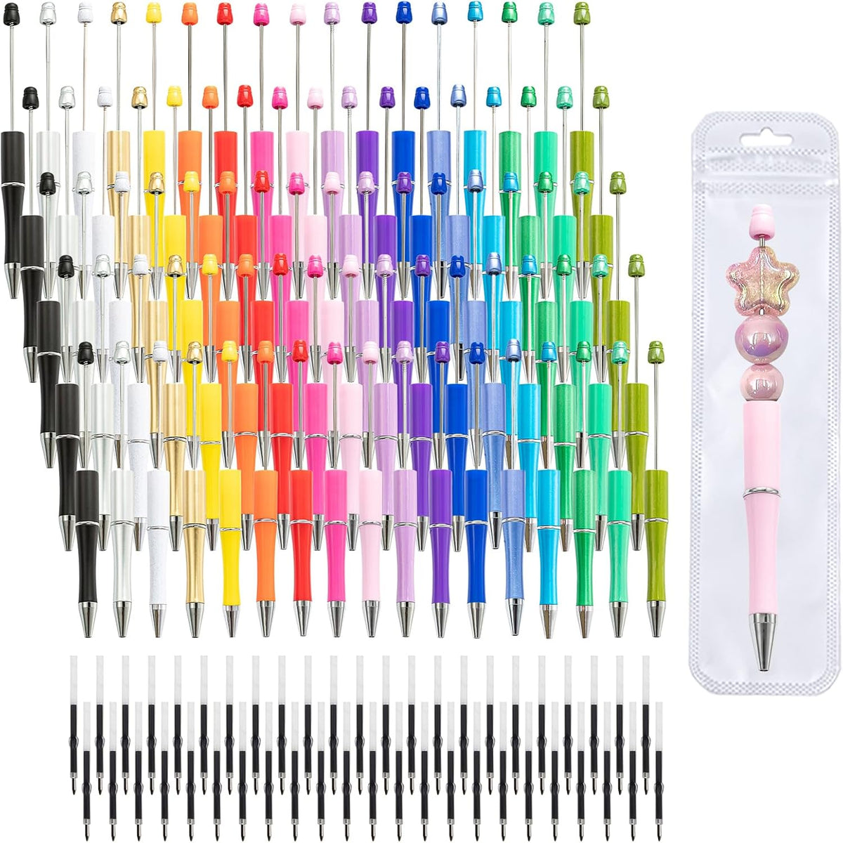 420 Pieces DIY Beadable Pen Bulk Kit – 140 PCS Ballpoint Pen with Refills &am...