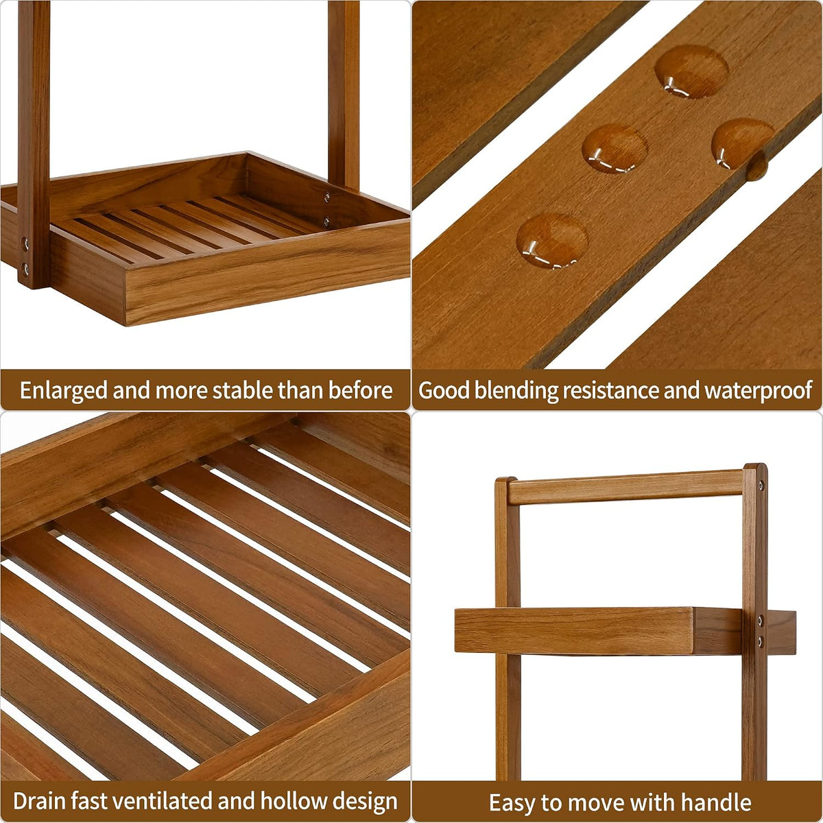 Utoplike Teak Shower Caddy Shelf, Freestanding Racks for Bathroom Corner