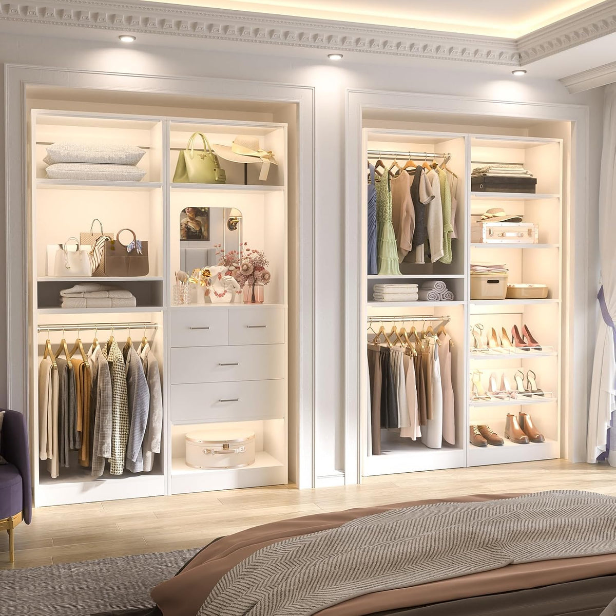 Unikito 50” Closet System with 4 Drawers, 4.2FT Wood Closet Organizer with Ha...