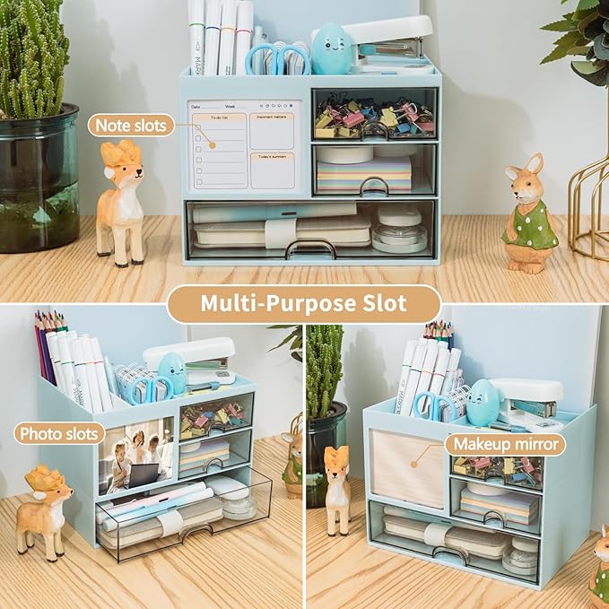 QIYVLOS Desk Organizer with 3 Drawer, Desk Organizers and Storage with 8 - Image 5