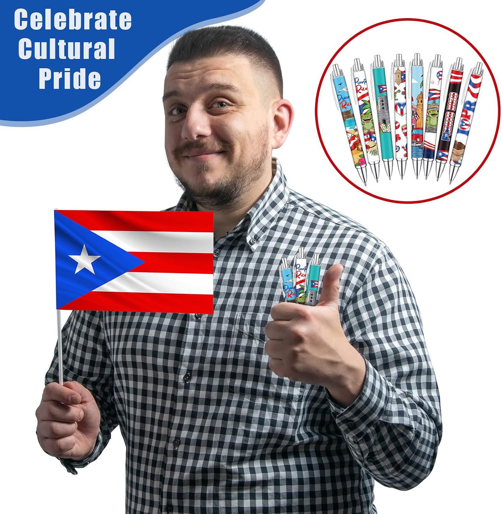 Sayglossy 48 Pcs Puerto Rico Party Souvenirs Gifts Puerto Rico Ballpoint Pens with Flags Frog Hibiscus Flowers Pattern for Patriotic Latin American Spanish Party Favors (Novelty Style)