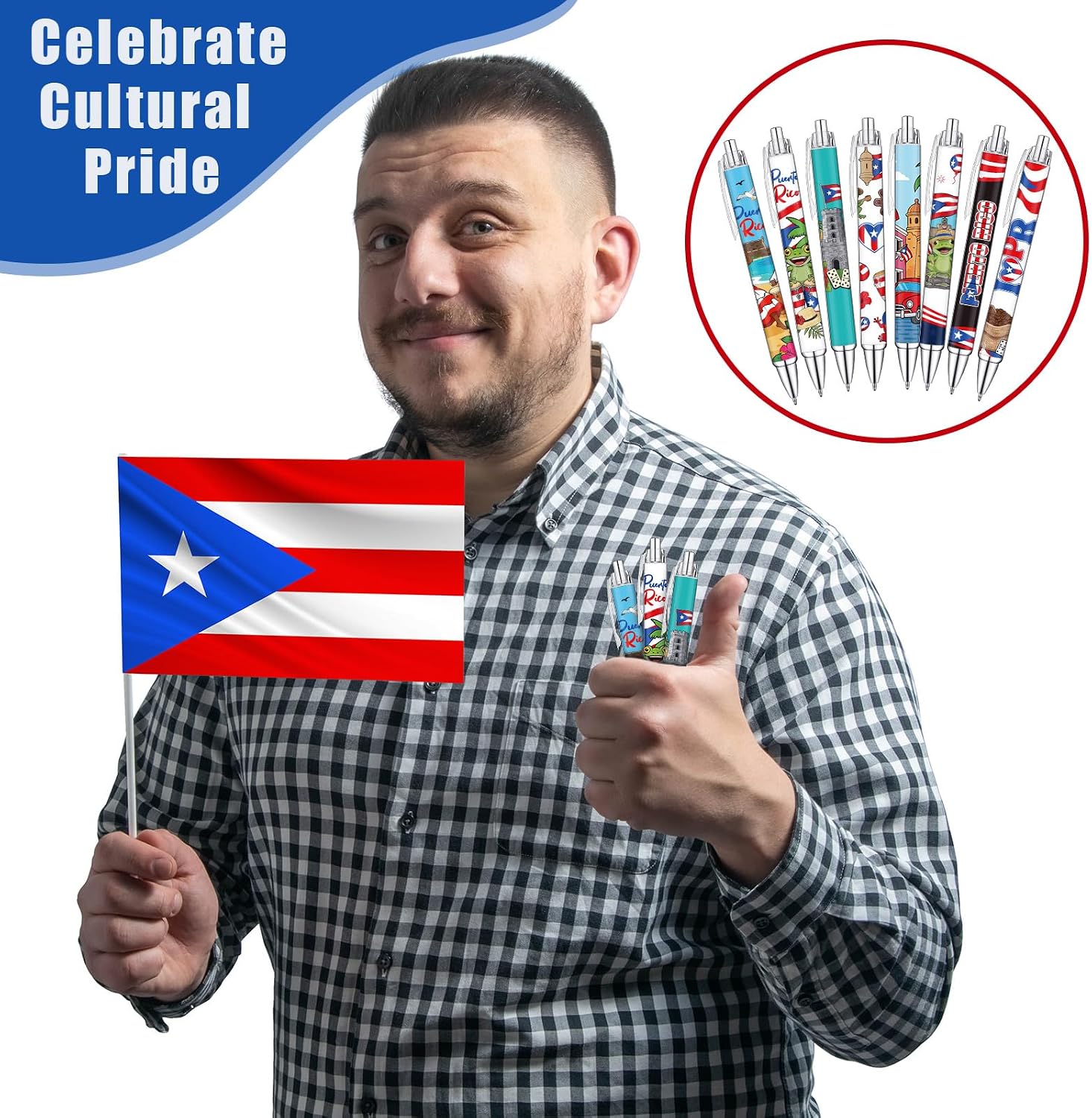 Sayglossy 48 Pcs Puerto Rico Party Souvenirs Gifts Puerto Rico Ballpoint Pens with Flags Frog Hibiscus Flowers Pattern for Patriotic Latin American Spanish Party Favors (Novelty Style)