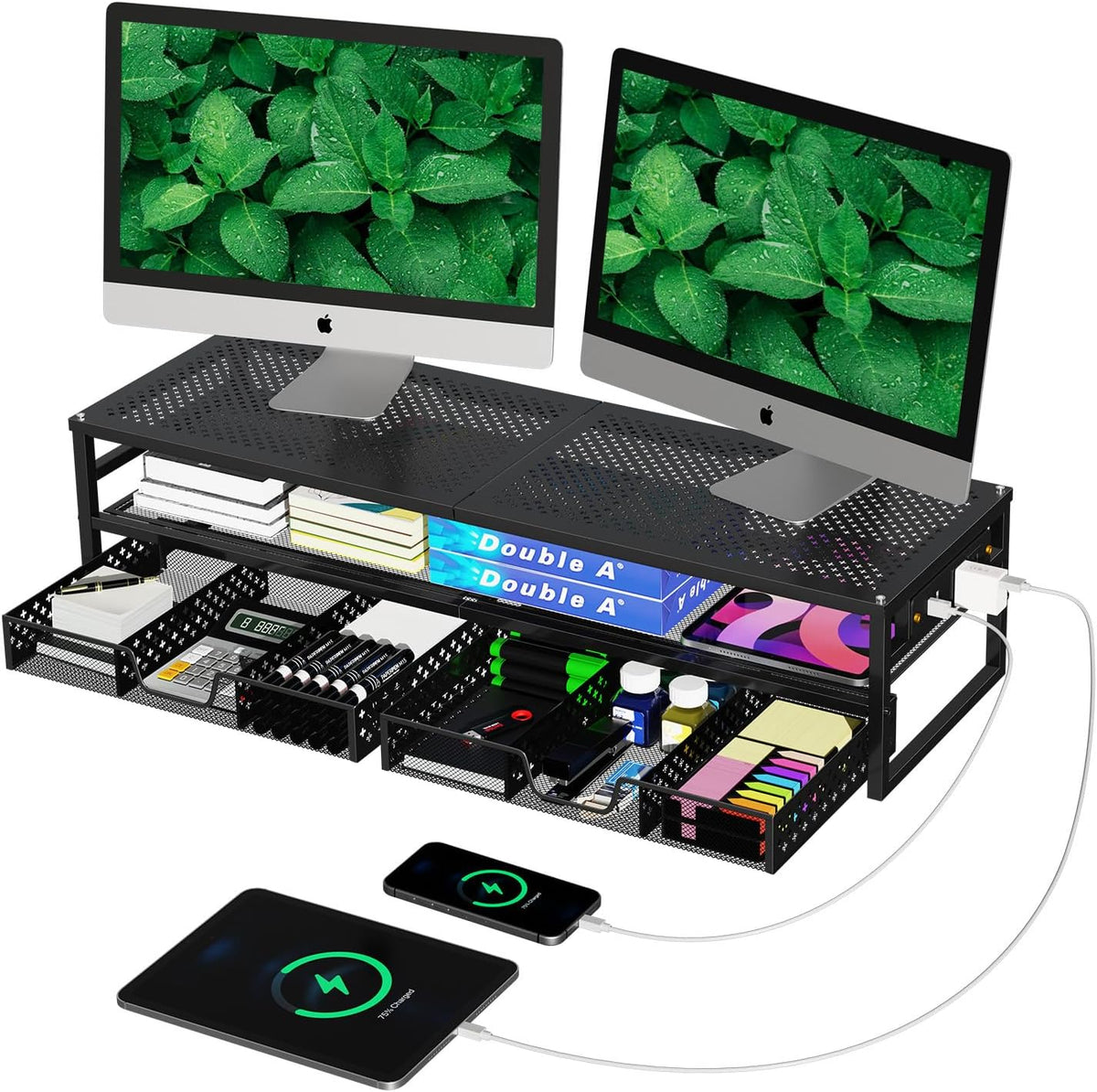 simple trending 2-tier metal dual monitor stand with, main product view