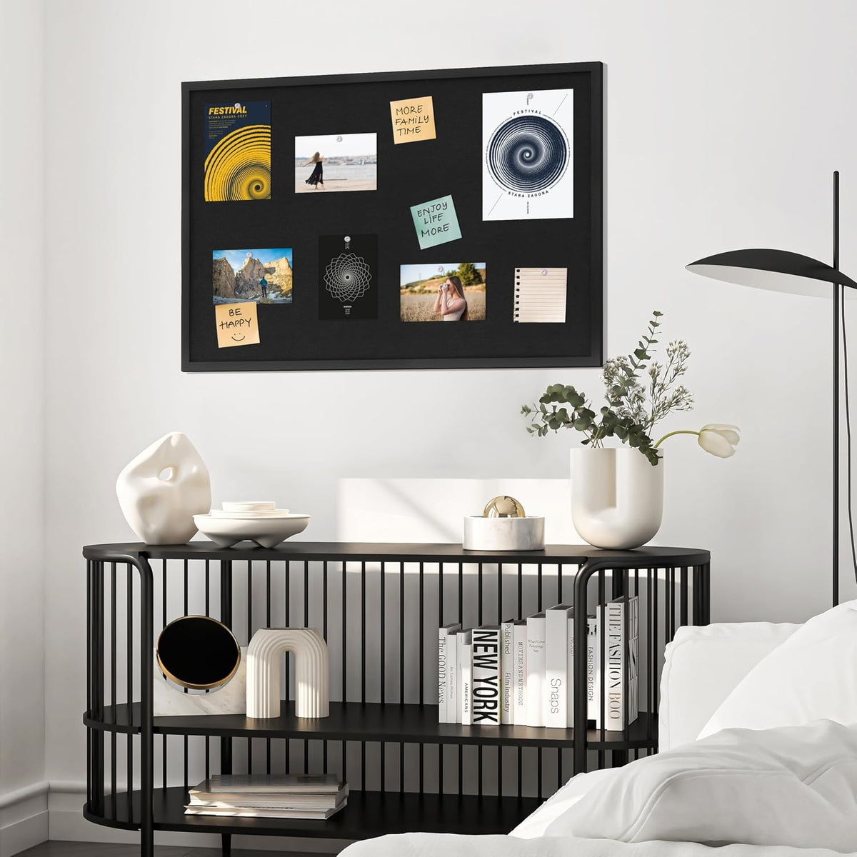 DAHAPYBOO Cork Board with Linen Black,Bulletin Board 36"x24"