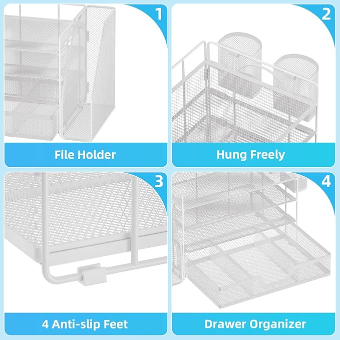 Marbrasse Desk Organizer and Accessories，4-Tier Paper Letter Tray Organizer - Image 5