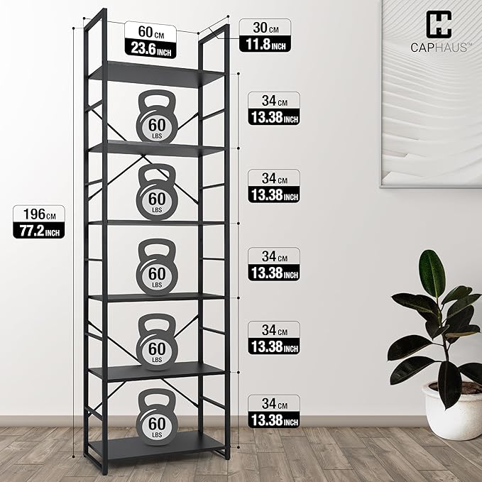 CAPHAUS 6 Tier Bookshelf, 24 Inch Width Free Standing Shelf, Bookcase Shelf - Image 3