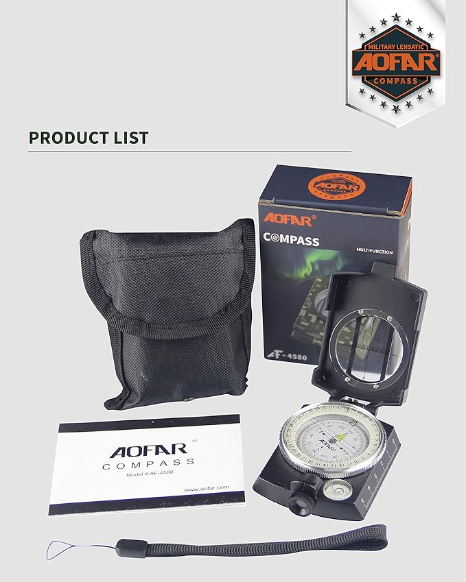 AOFAR Military Compass, AF-4580 Lensatic Sighting, Waterproof and Shakeproof - Image 5