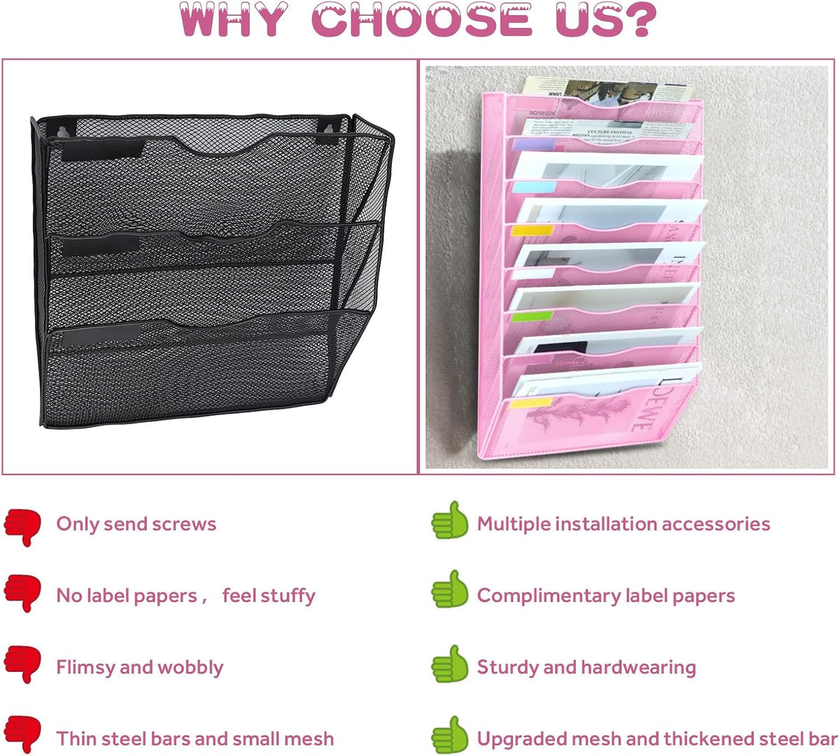 8 Pockets Mesh Wall File Holder Organizer Office Hanging File Folder Magazine...