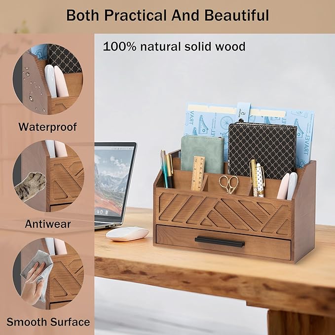 dreampossible Brown Wood Desk Organizer and Accessories - Image 2