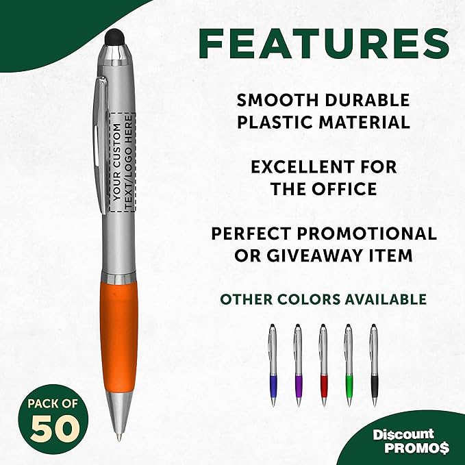 DISCOUNT PROMOS Custom Stylus Ballpoint Pens Set of 50, Personalized Bulk Pack - Image 2