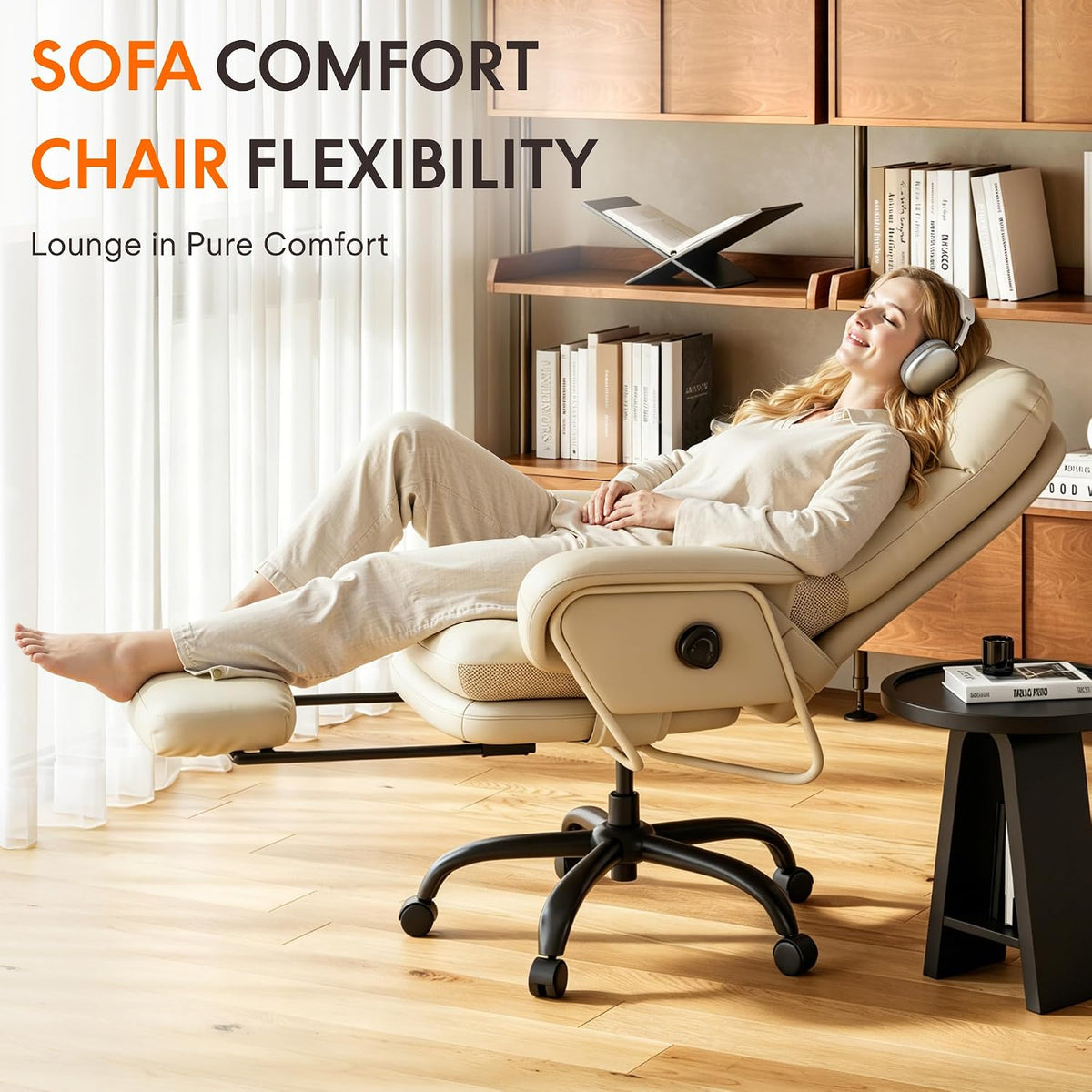 FLEXISPOT Multi-Task Ergonomic Office Chair with Footrest, Beige White, HC4