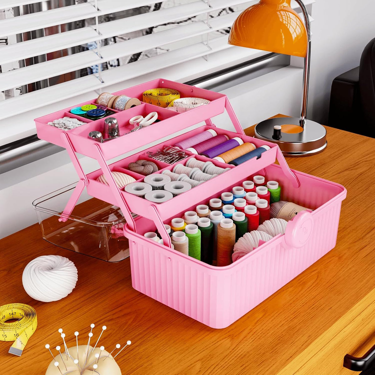 yieach plastic sewing box organizer with handle- portable, side view