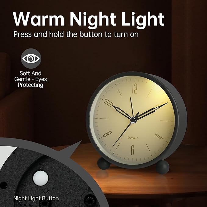 Analog Alarm Clock, 4 inch Super Silent Non Ticking Small Clock - Image 4