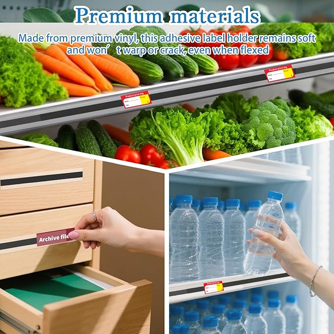 60 Pcs 47.8 x 1.37 Inch Shelf Label Strips Black Clear PVC Ticket Channel Back - Image 6