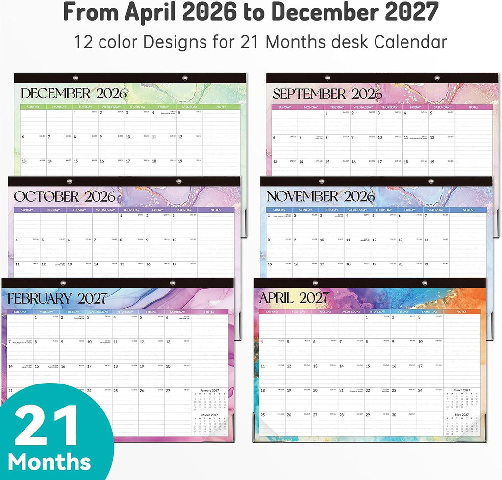 Forvencer Desk Calendar 2026-2027, 21 Months Calendar Apr 2026 to Dec 2027 | 17" x 12" Large 2026 Wall Calendar Monthly Planner with Plastic Cover for Home School Office