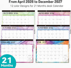 Forvencer Desk Calendar 2026-2027, 21 Months Calendar Apr 2026 to Dec 2027 | 17" x 12" Large 2026 Wall Calendar Monthly Planner with Plastic Cover for Home School Office