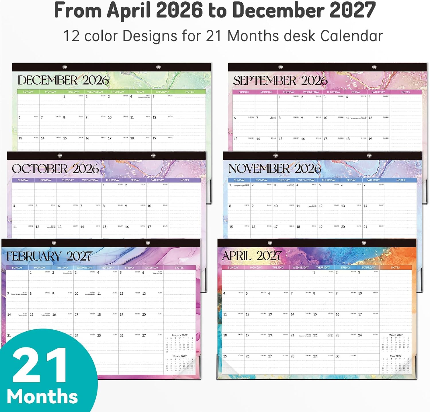 Forvencer Desk Calendar 2026-2027, 21 Months Calendar Apr 2026 to Dec 2027 | 17" x 12" Large 2026 Wall Calendar Monthly Planner with Plastic Cover for Home School Office