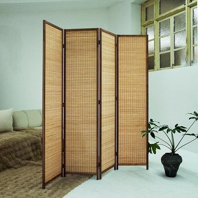 Loomveil 4 Panel Room Divider Folding Privacy Screen, 67 inch Bamboo Panel - Image 4