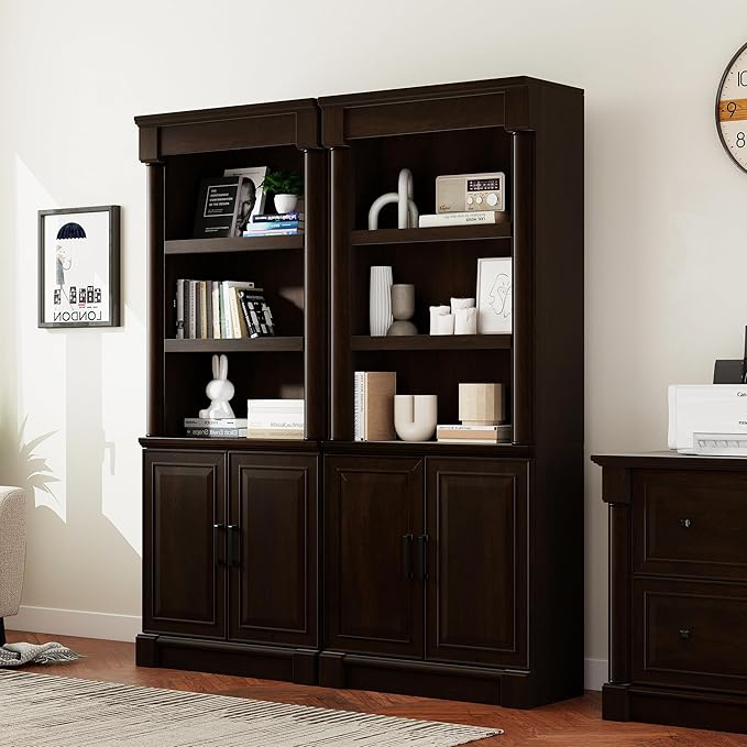 72" Roman Column Bookcase with Double Door Cabinet, 5 Tiers Tall Bookshelf - Image 6