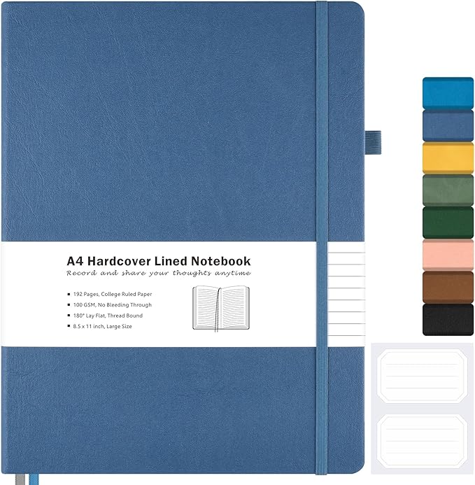 College Ruled Notebook, A4 Hardcover Leather Notebook by MALEDEN