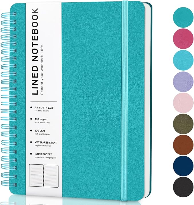 Turquoise Lined Spiral Journal Notebook by ABERLLS