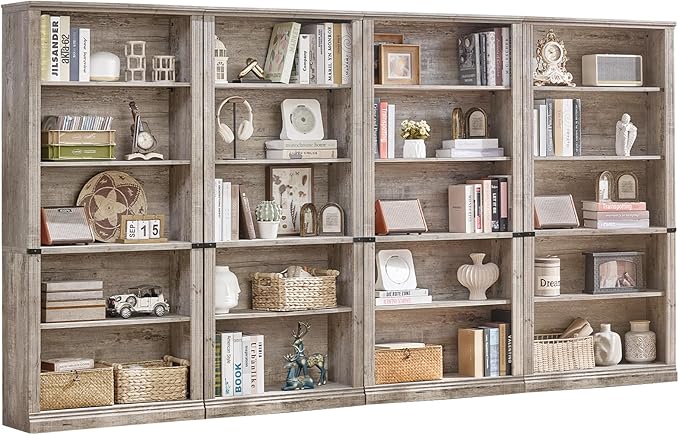 RWYHG 70" Grey Tall Bookshelf Set of 4, 5-Tier Thick Wooden Book Shelf by RWYHG