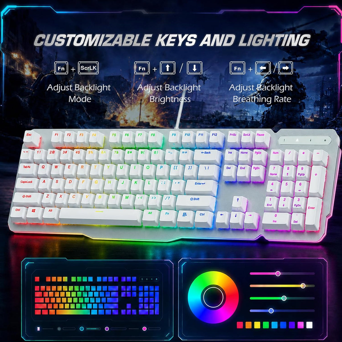 RK952 Wired Mechanical Gaming Keyboard, Full-Size 104 Keys, Aluminum Plate