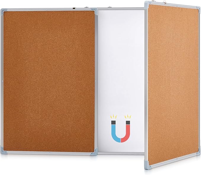 Mooliwe 96"x36" Tri-fold Cork Board Whiteboard Combo, Foldable Combination by Mooliwe