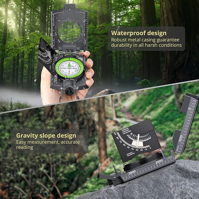 Anbte Compass Hiking Survival, IP65 Waterproof Metal Compass - Image 2