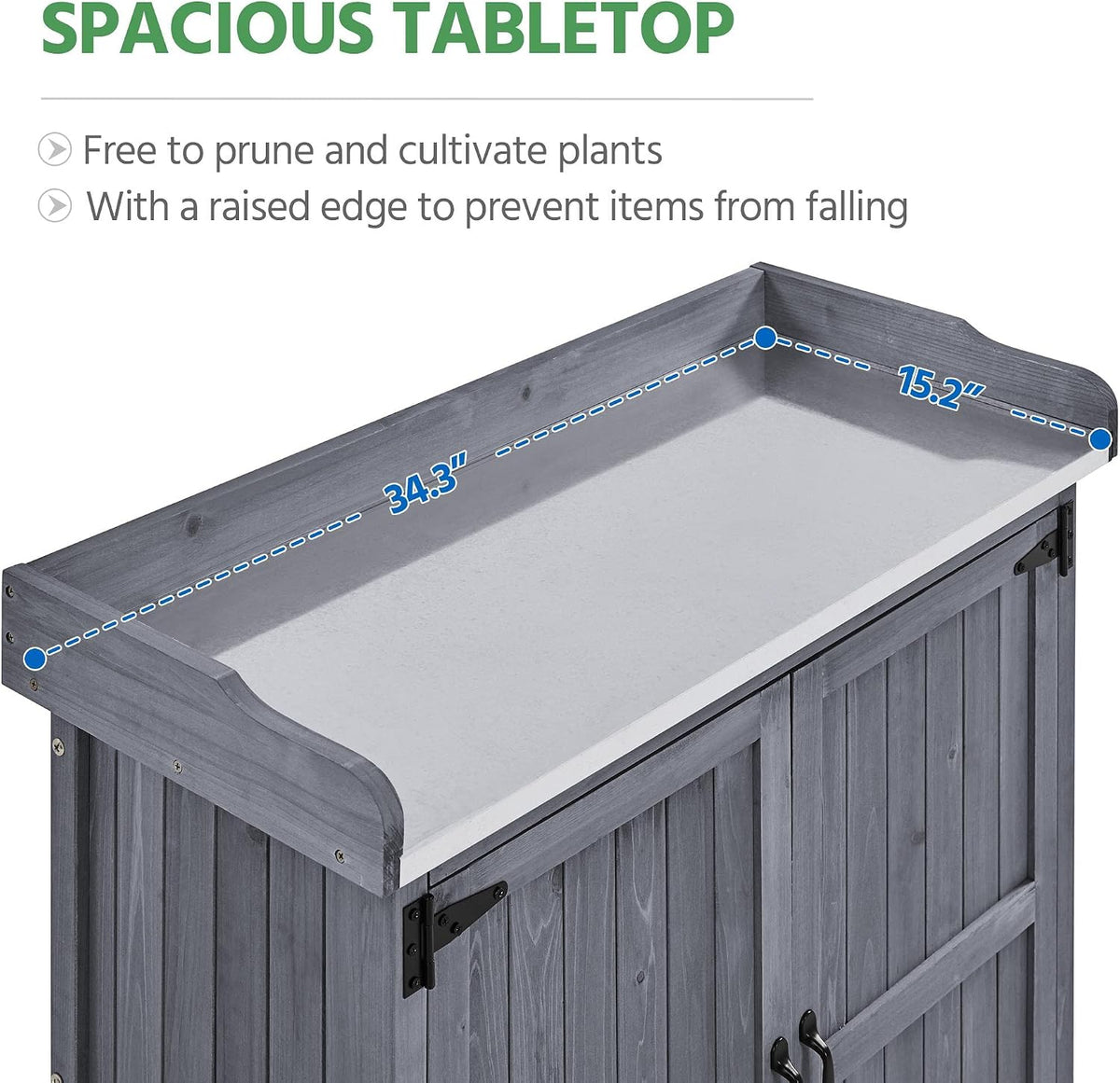 Yaheetech Rolling Potting Bench Outdoor Storage Cabinet, Metal Top, Gray