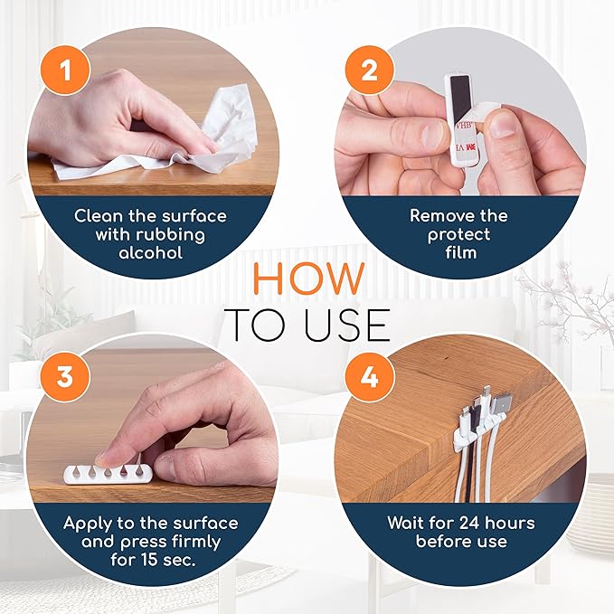 GLUIT Adhesive Desktop Cable Organizer Versatile Cord Holders Wire Clips and - Image 7