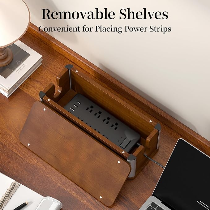 Delamu Wooden Cable Management Box, Retro-Inspired Look Desk Cord Organizer Box - Image 5