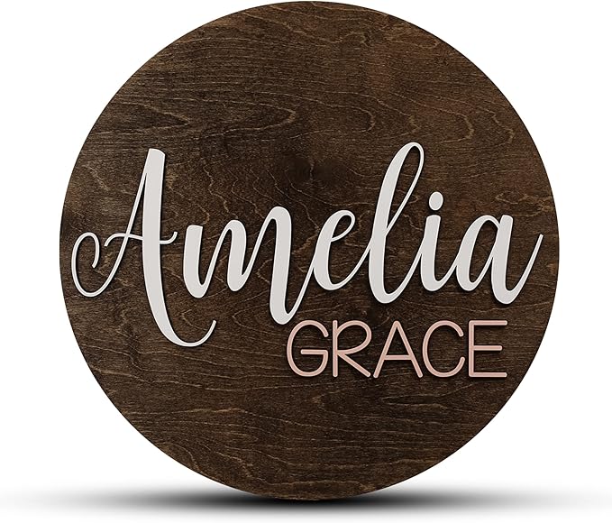 Custom Round Nursery Name Sign, Personalized Wooden Wall Plaque, Baby Shower by HickoryHollowDesigns