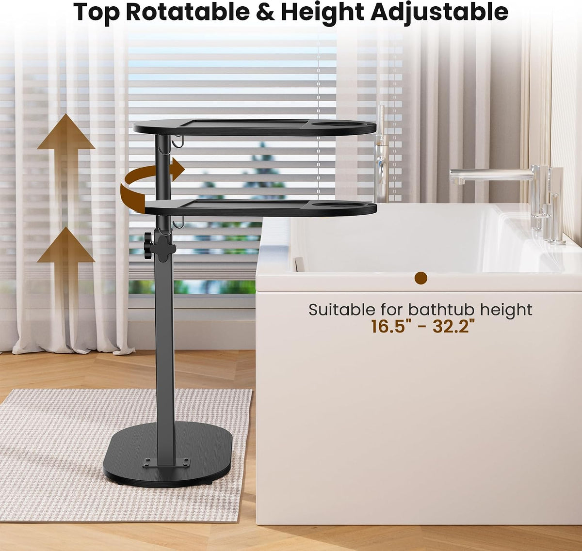 Bamboo Bathtub Table with Adjustable Height for Bathroom