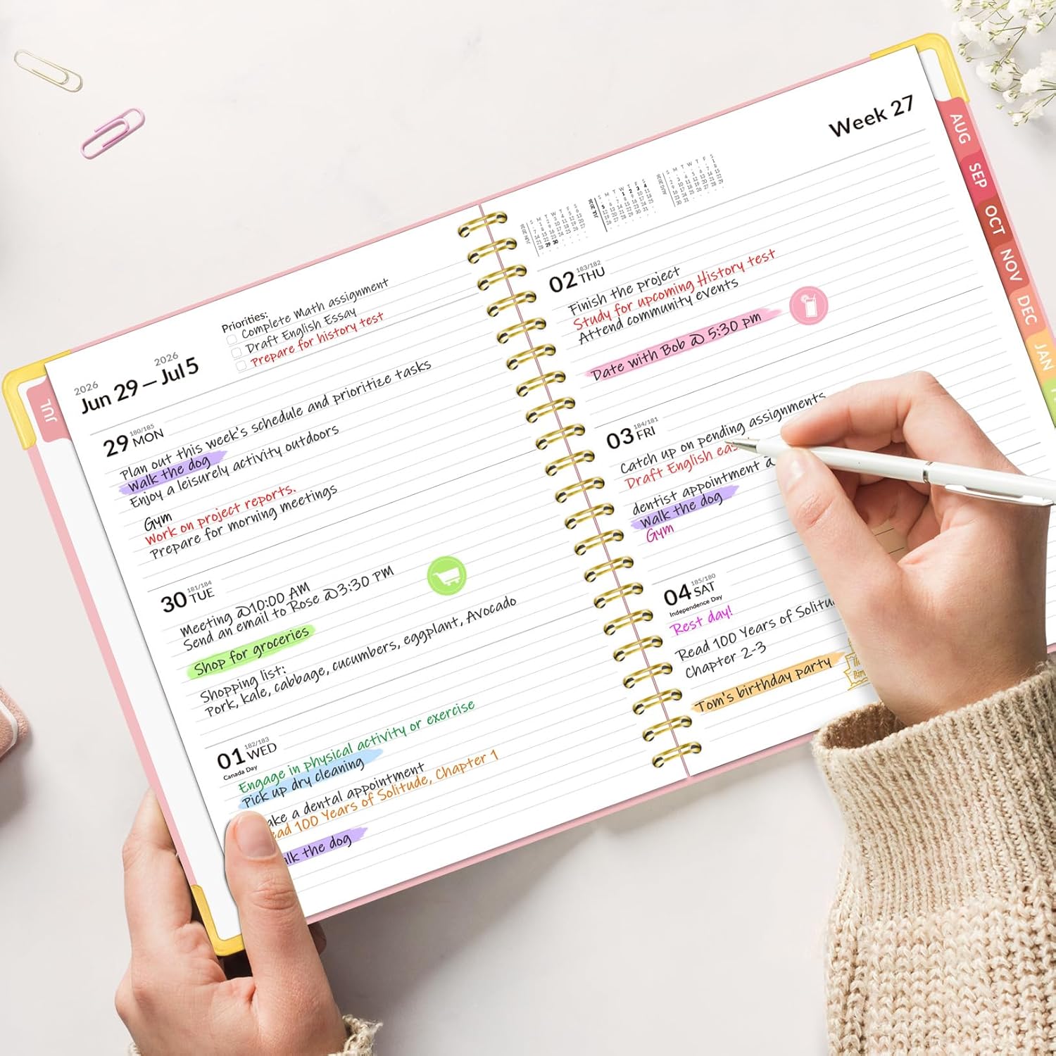 Forvencer Academic Planner 2026-2027, Calendar Jul 2026-Jun 2027, 8.5"x11" | Hardcover Weekly & Monthly Planner, Daily Agenda Book with Tabs, College School Organizer for Student Teacher, Pink
