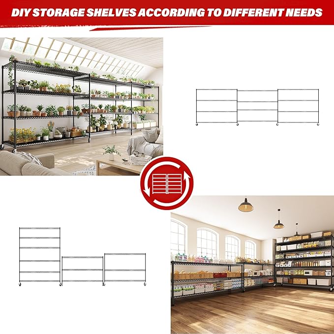 REIBII 60''W X 82.6" H Steel Heavy Duty Wire Shelving Unit - Image 9