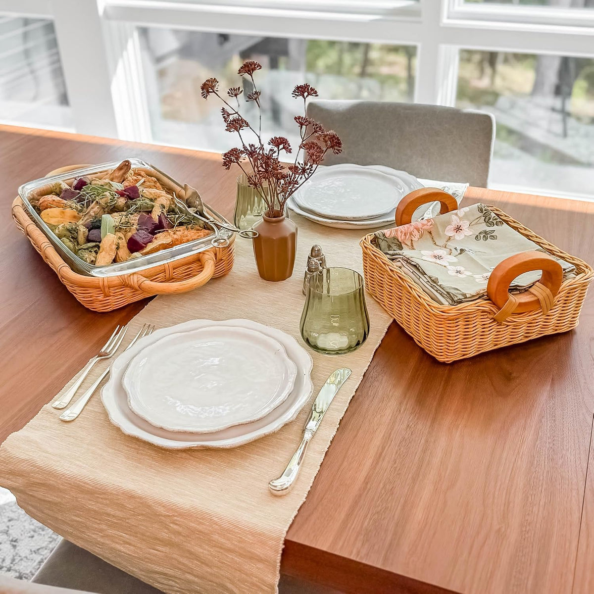 The Basket Lady Fancy Wicker Napkin Basket, Sandstone - dinner-sized