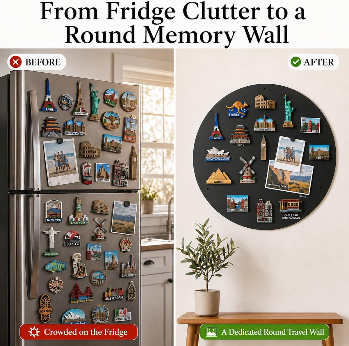 Round Travel Magnet Board: Display 20–30 Souvenirs as Wall Decor
