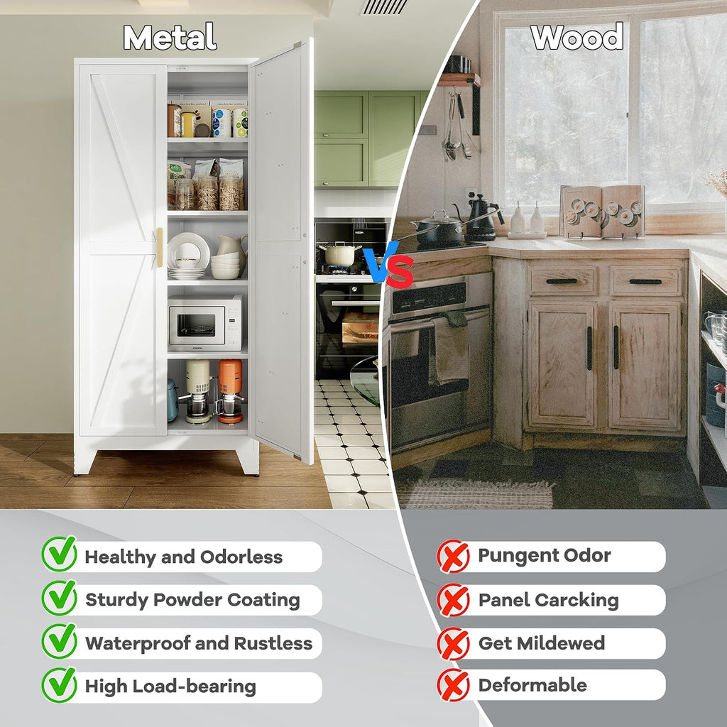 qinptwut 71" metal storage cabinet with doors and showing dimensions