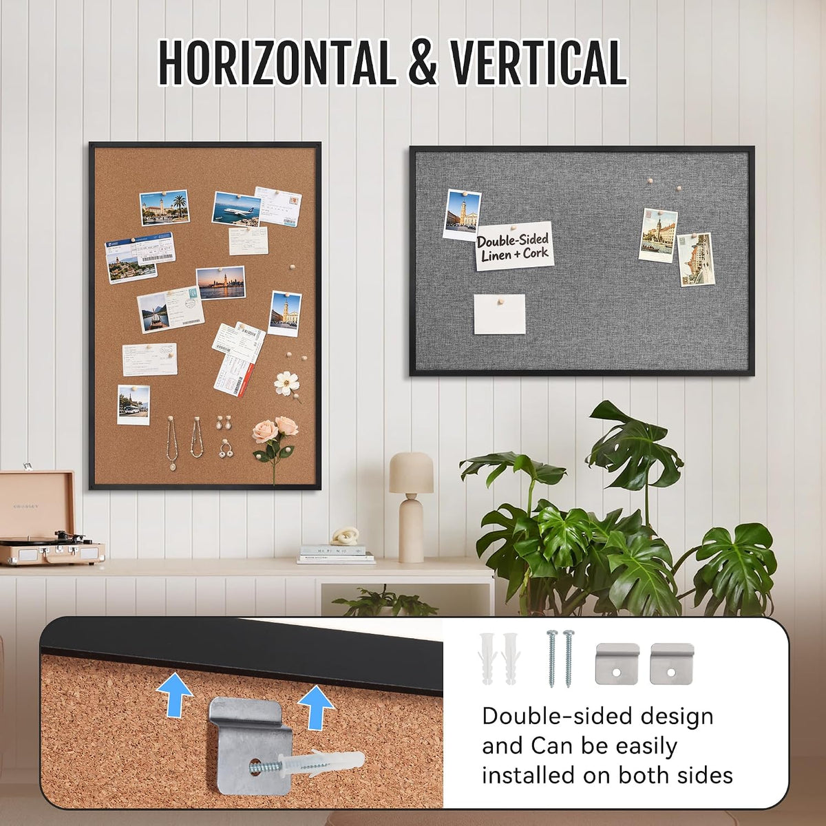 SELEAD Double-Sided Linen and Cork Bulletin Board (36"x24", Grey)